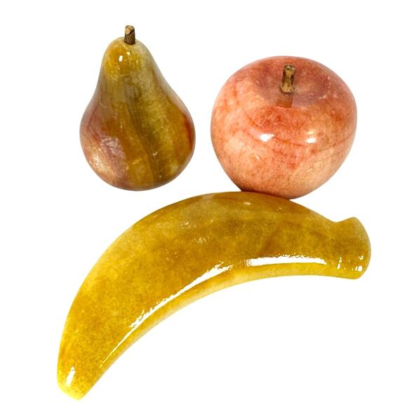 Marble Fruit Yellow Banana Tan Pear Red Apple-Excellent-Set of Three! - Picture 1 of 4